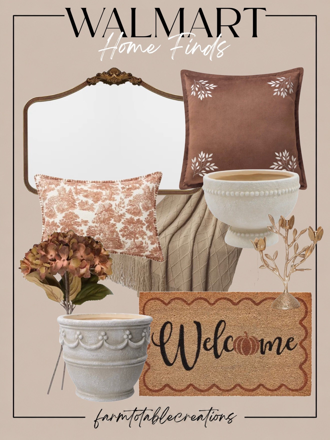Walmart Warm Fall Home Finds 🍂🤎

Give your home an easy fall refresh with warm neutrals, soft textures and just the right amount of autumn color. These Walmart finds have that cozy, collected look—from the vintage-inspired mirror and patterned pillows to the textured throw, florals and charming fall accents.

Follow @farmtotablecreations on Instagram for more cozy home finds and trending decor.

I especially love the mix of creamy stoneware, muted rust tones and antique-inspired gold details. These are pieces you can layer into your everyday decor for fall without making your home feel overly seasonal.

#LTKHome #WalmartHome #WalmartFinds #WalmartHomeFinds #FallDecor #FallHomeDecor #FallFinds #CozyHome #NeutralFallDecor #AutumnDecor #AffordableHomeDecor #EntrywayDecor #FallPillows #HomeDecorFinds #LTKFinds

#LTKSaleAlert #LTKHome
