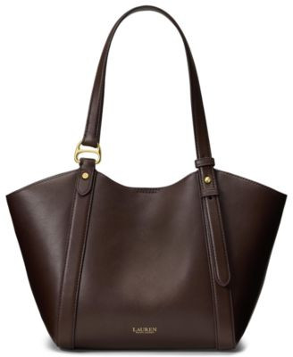 Lauren Ralph Lauren Tasha Large Leather Tote Handbag - Black | Macy's