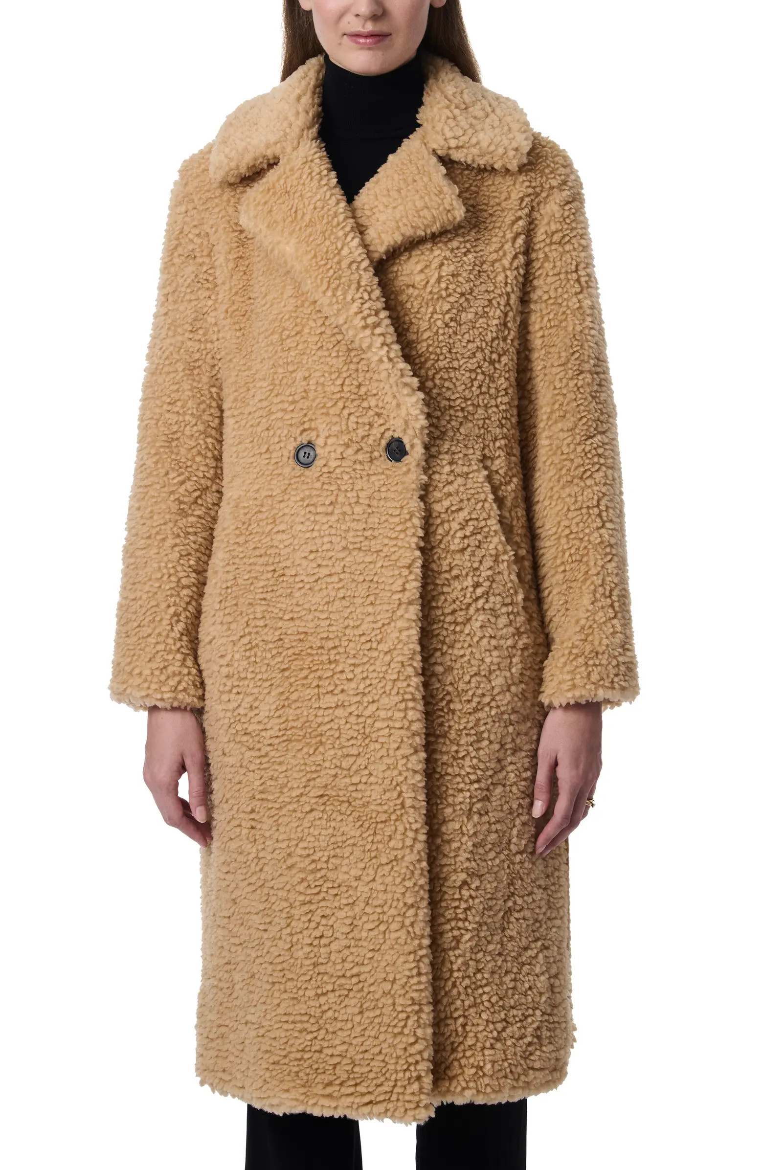 Faux Shearling Double Breasted Longline Coat | Nordstrom