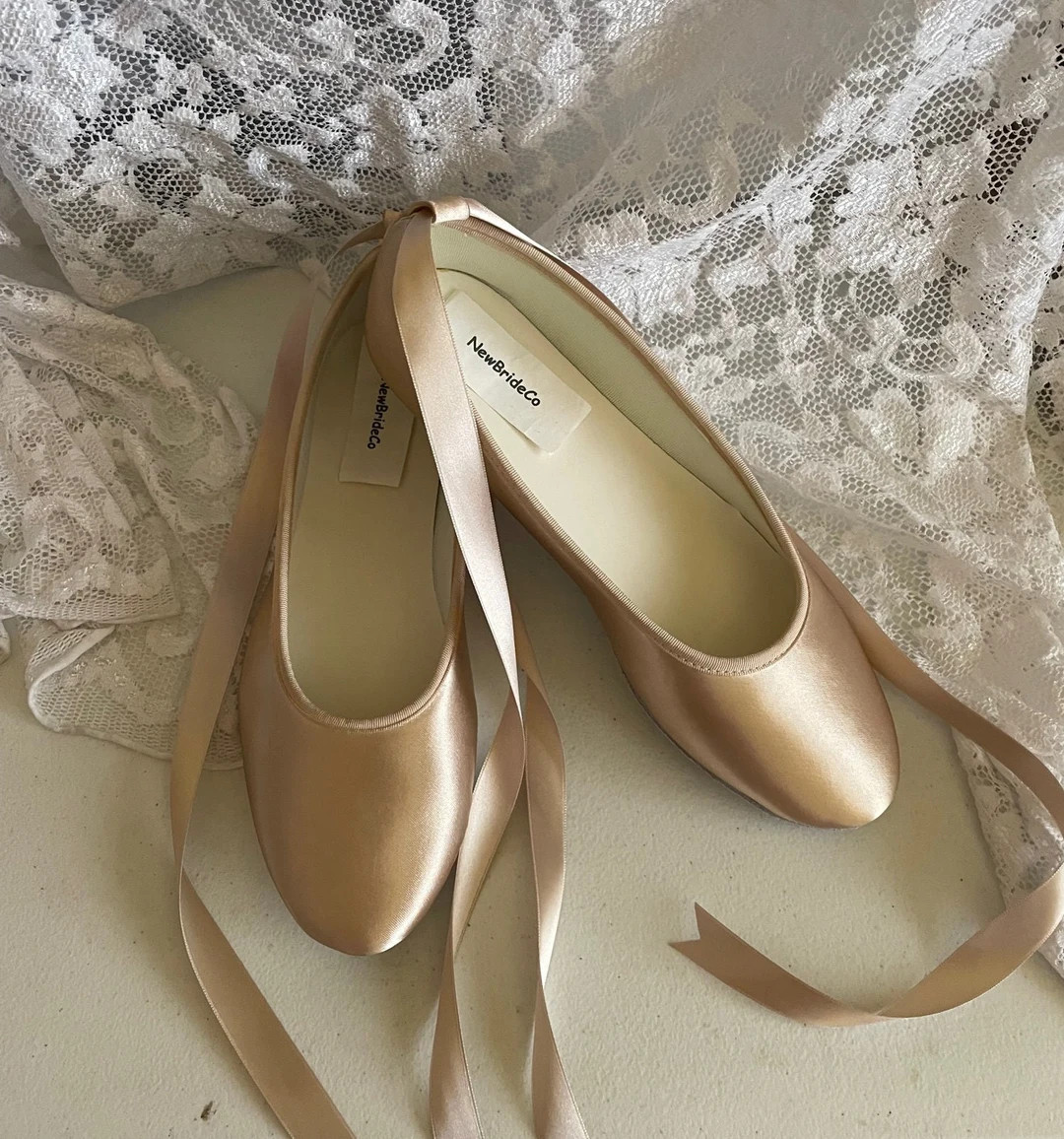 CHAMPAGNE Ballerina Flats Ankle Strap Sheer or Satindyed - Etsy | Etsy (US)