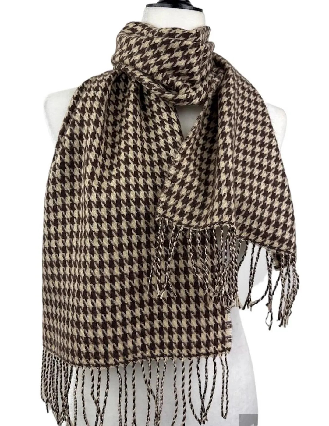 Tan and Brown Houndstooth Neck Scarf - Acrylic Unisex, Warm & Non-Itchy | Etsy (US)