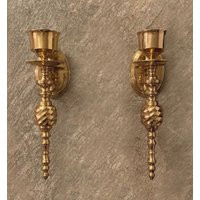 Elegant Pair Of Vintage Brass Wall Sconces - Hand Forged Gold Candlestick Holders | Etsy (US)