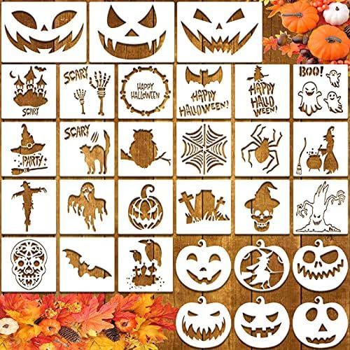 30 PCS Halloween Stencils, Gibolin Large Pumpkin Stencils for Carving, Witch Bat Spider Stencils ... | Amazon (US)