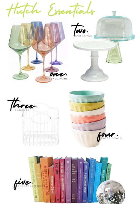 Favorite essentials for the hutch, cake stands and books for height, bowls to stack and use, baskets to store and of course rainbow glassware 

#LTKhome #LTKunder100 #LTKstyletip