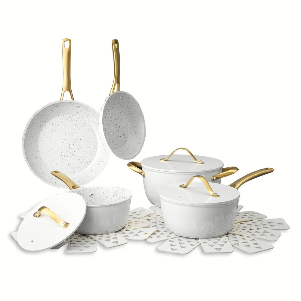 Thyme & Table 12-Piece Cookware Heavy-Duty Non-Stick Set Acadia Collection, White & Gold | Walmart (US)