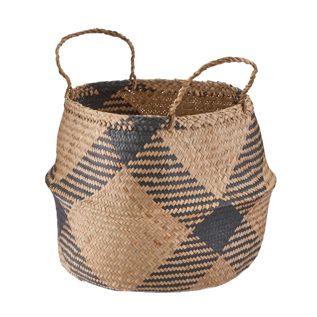Large Seagrass Belly Basket Diamonds Natural/Grey | The Container Store