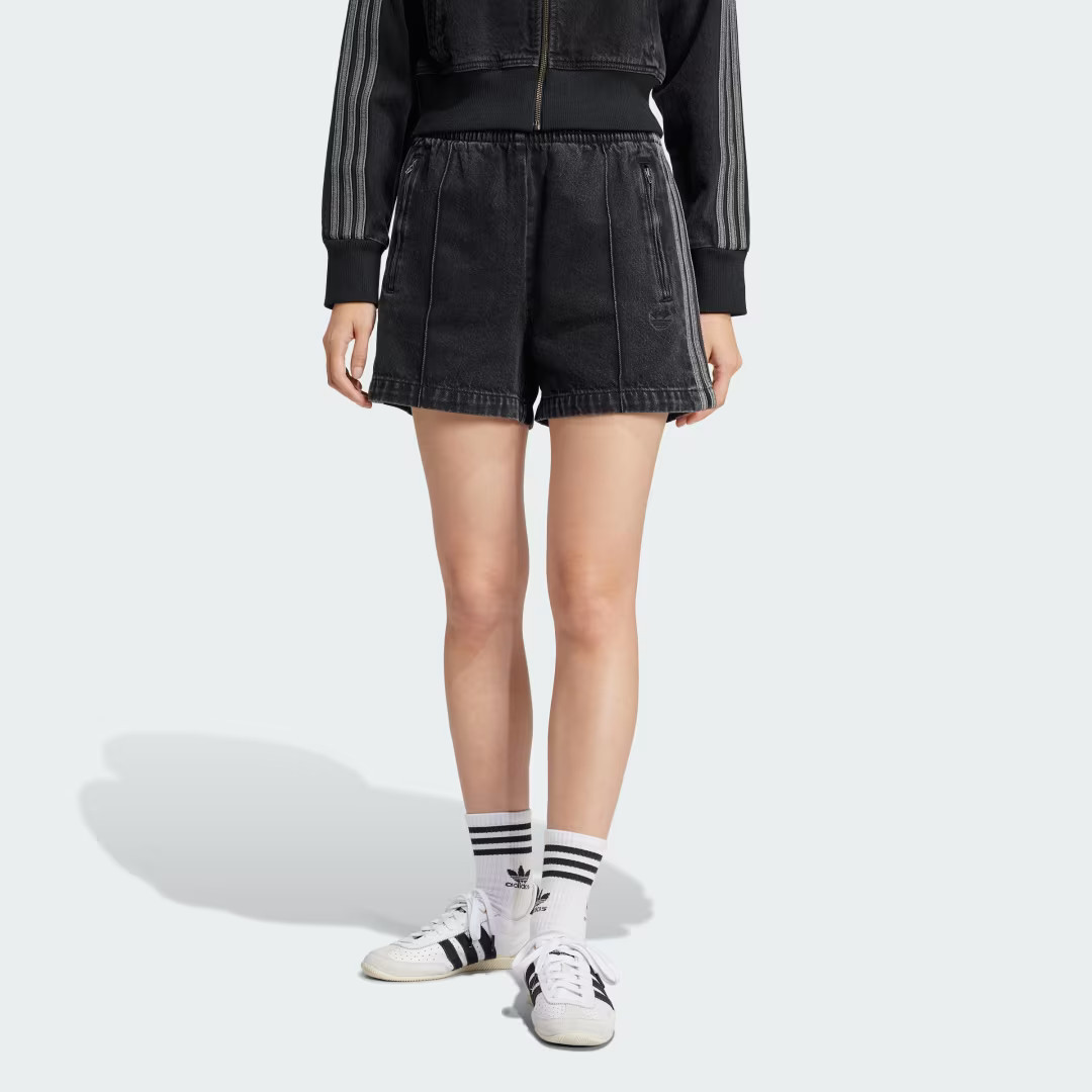 adidas Adicolor Denim Firebird Shorts True Black Denim XL Womens | adidas (US)