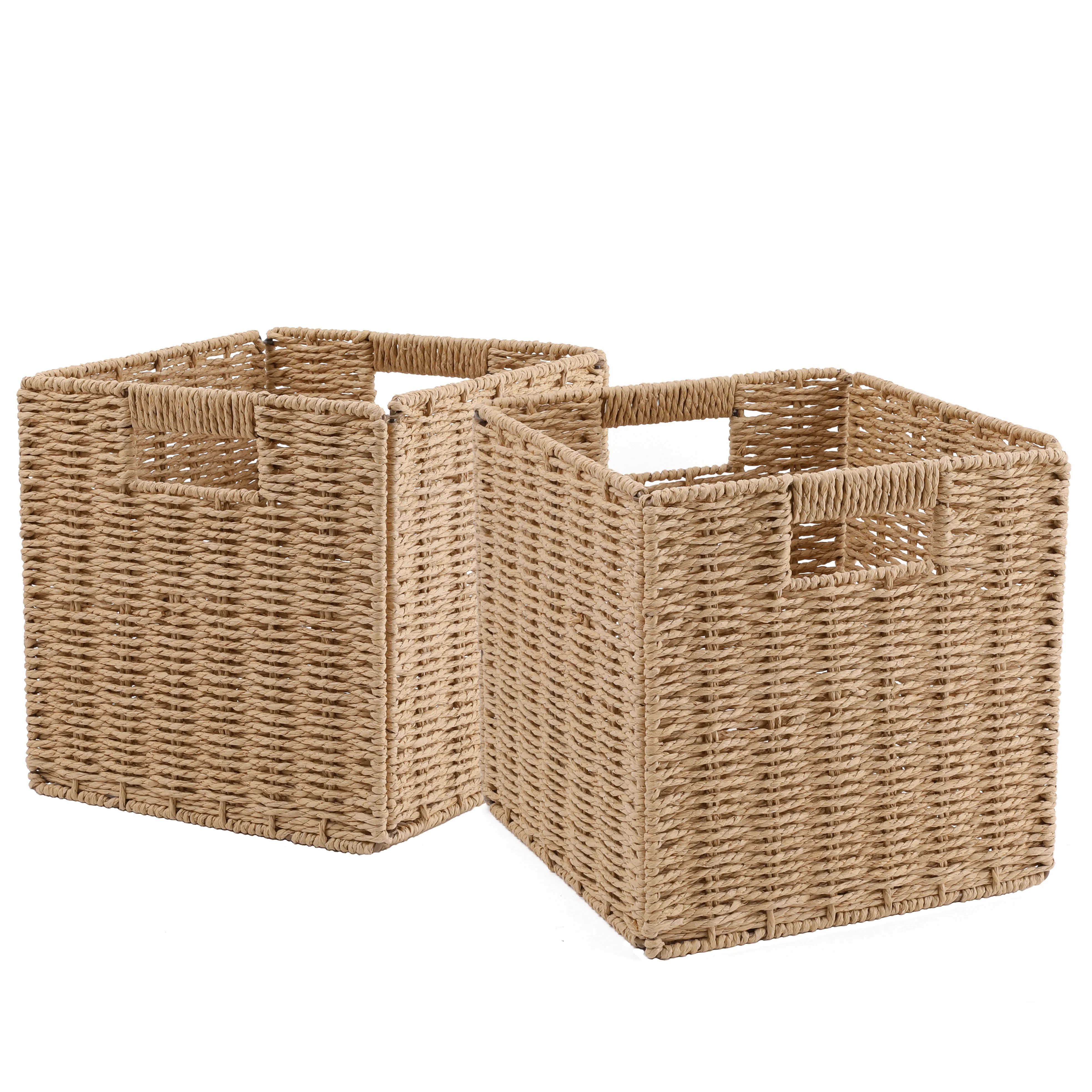 Chicgrowth Wicker Baskets Woven Foldable Collapsible Cube Bin With Handle Set Of 2 | Walmart (US)