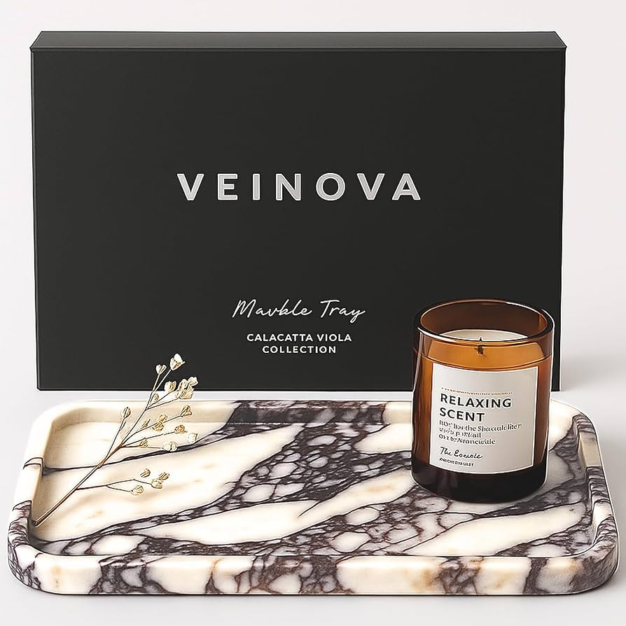 Calacatta Viola Marble Tray, Elegant Natural Stone Marble Decorative Tray for Vanity, Bathroom, K... | Amazon (US)