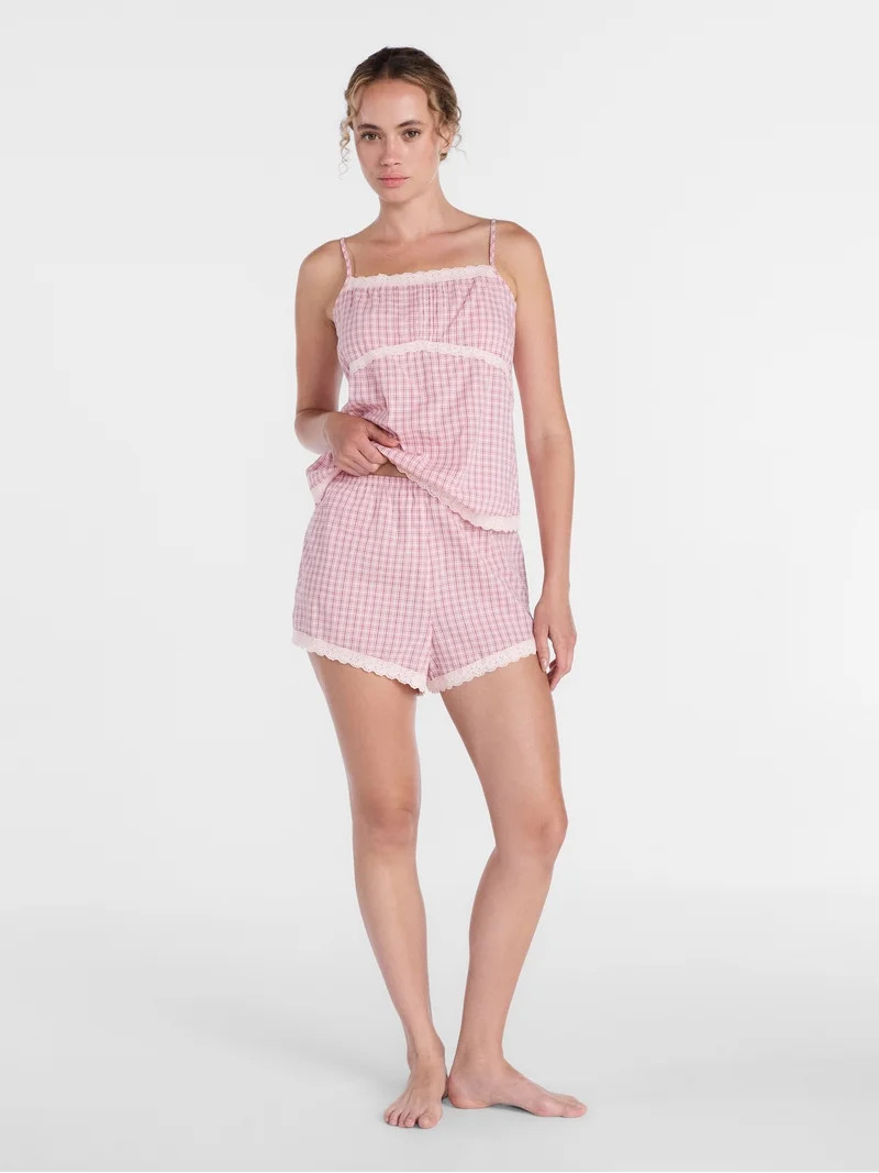 Joyspun Women's Sleep Cami and Shorts Set with Lace Trim, Sizes XS-3X | Walmart (US)