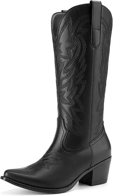 Athlefit Cowboy Cowgirl Boots for Women Fashion Low Chunky Heel Snip Toe Embroidery Western Mid C... | Amazon (US)