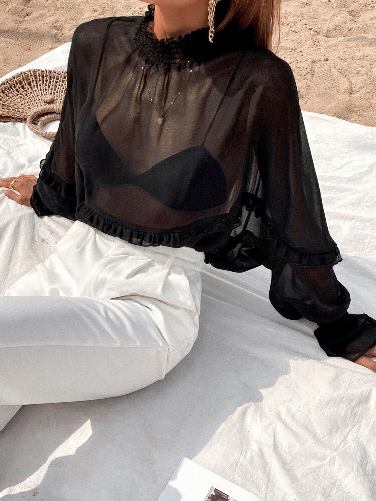 Babado Puro Folhado Simples sexy Blusa | SHEIN