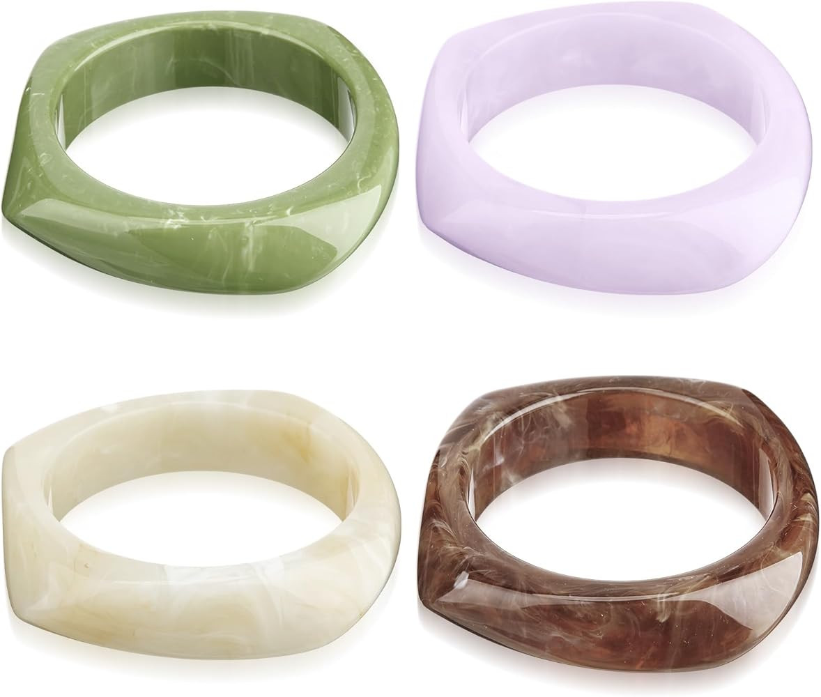 4 Pcs Colorful Square Acrylic Resin Bangle Bracelet Wide Geometric Irregular Wristbands Women | Amazon (US)