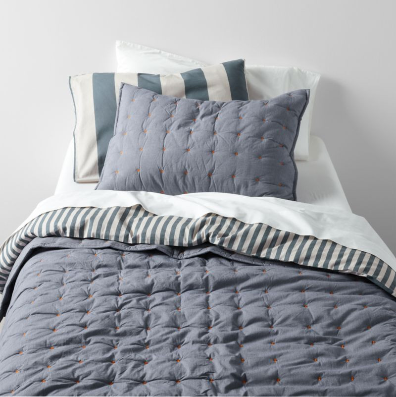 Classic Chambray Ashen Blue Cotton Kids Full/Queen Quilt + Reviews | Crate & Kids | Crate & Barrel