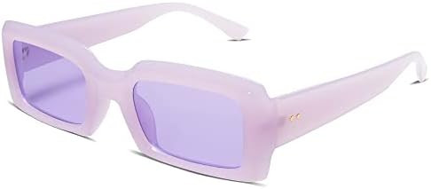 Trendy Rectangle Sunglasses for Women Men Vintage 90's Square Shades Thick Frame Nude Sunnies Sun... | Amazon (US)