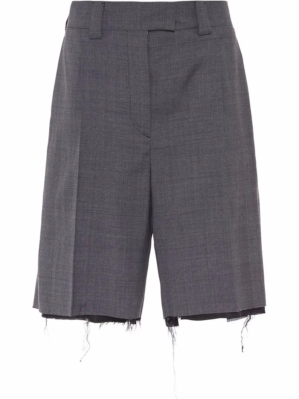 The DetailsMiu MiuPrince of Wales check Bermuda shortsslate grey wool appliqué logo Prince of Wa... | Farfetch Global