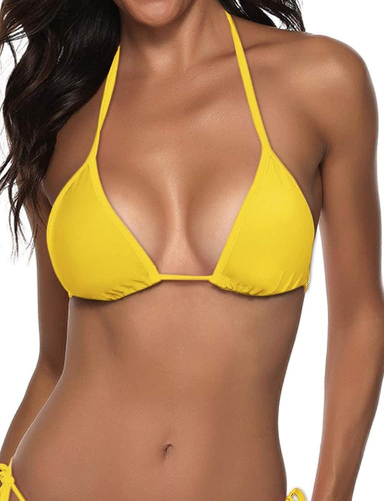 Suvimuga Women's Triangle Bikini Top Push up Padded Halter String Bathing Suits Top | Amazon (US)