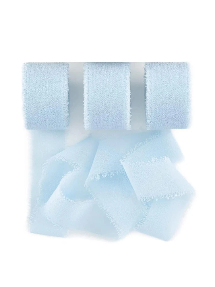 1roll/2rolls Diy Handmade Tassel Fabric Gift Packaging Chiffon Ribbon, Sky Blue 197*1.5 Inches Ribbon Suitable For Wedding Invitation, Bridal Bouquet, Gift Packaging, Diy Crafts, Bow Making,Christmas Mother's Day Graduation | SHEIN