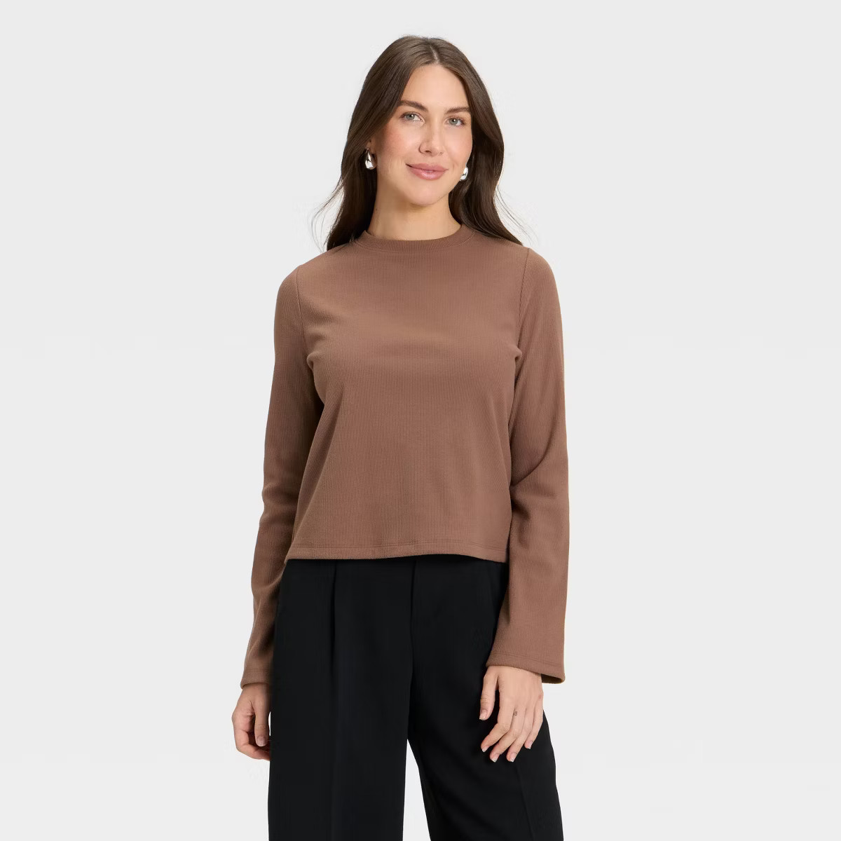Women's Long Sleeve Brushed Ribbed Boxy T-Shirt - A New Day™ | Target