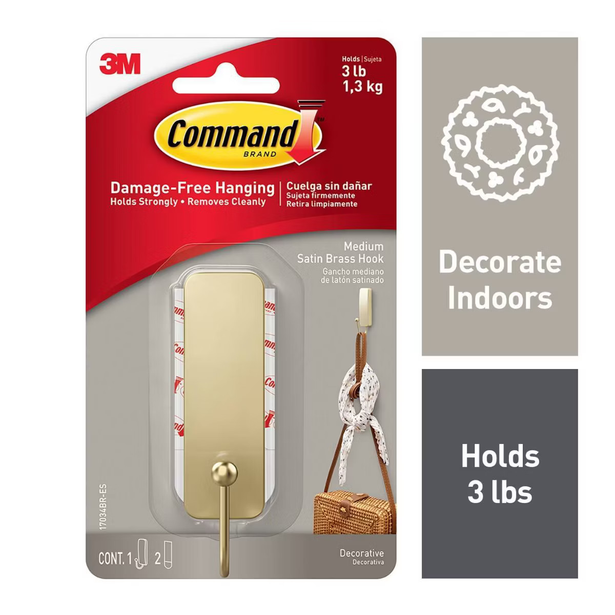 Command Medium Satin Brass Damage-Free Hook | Target