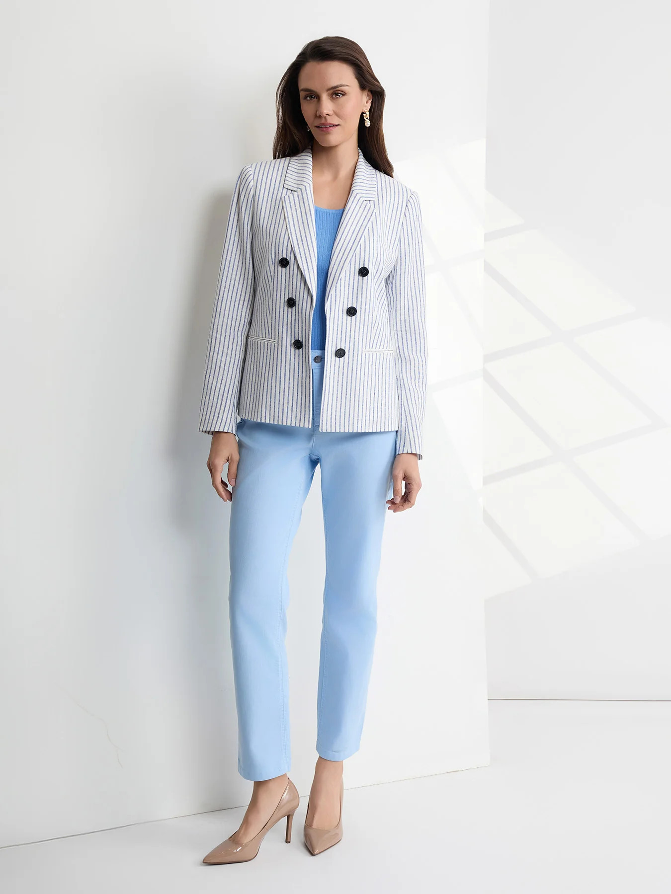 Faux Double Breasted Stripe Jacket, Linen | Jones New York