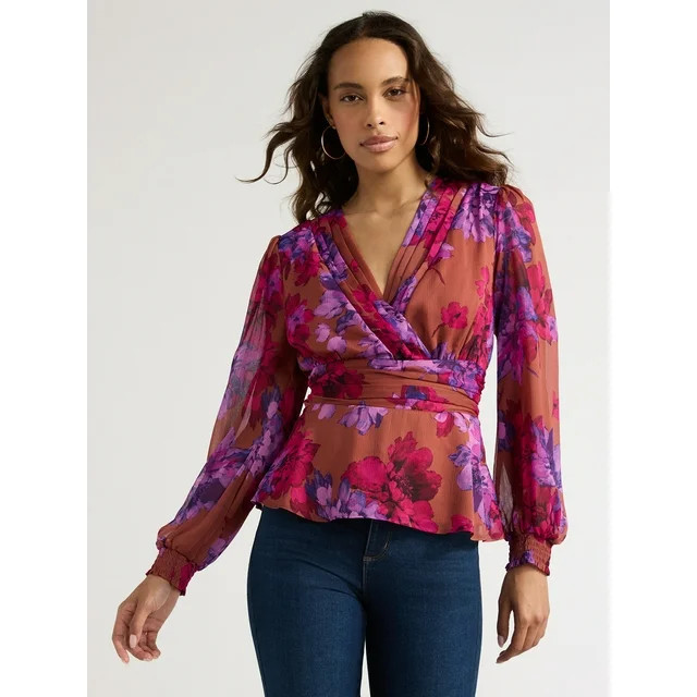 Sofia Jeans Women's Ruched Waist Top with Long Sleeves, Sizes XS-XXL - Walmart.com | Walmart (US)