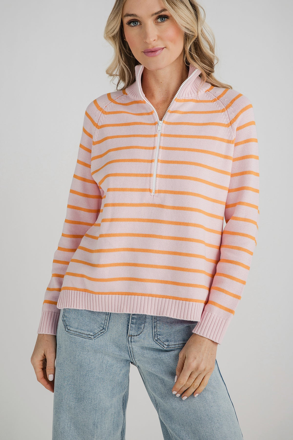 Pink Pineapple 1/2 Zip Stripe Sweater | Social Threads