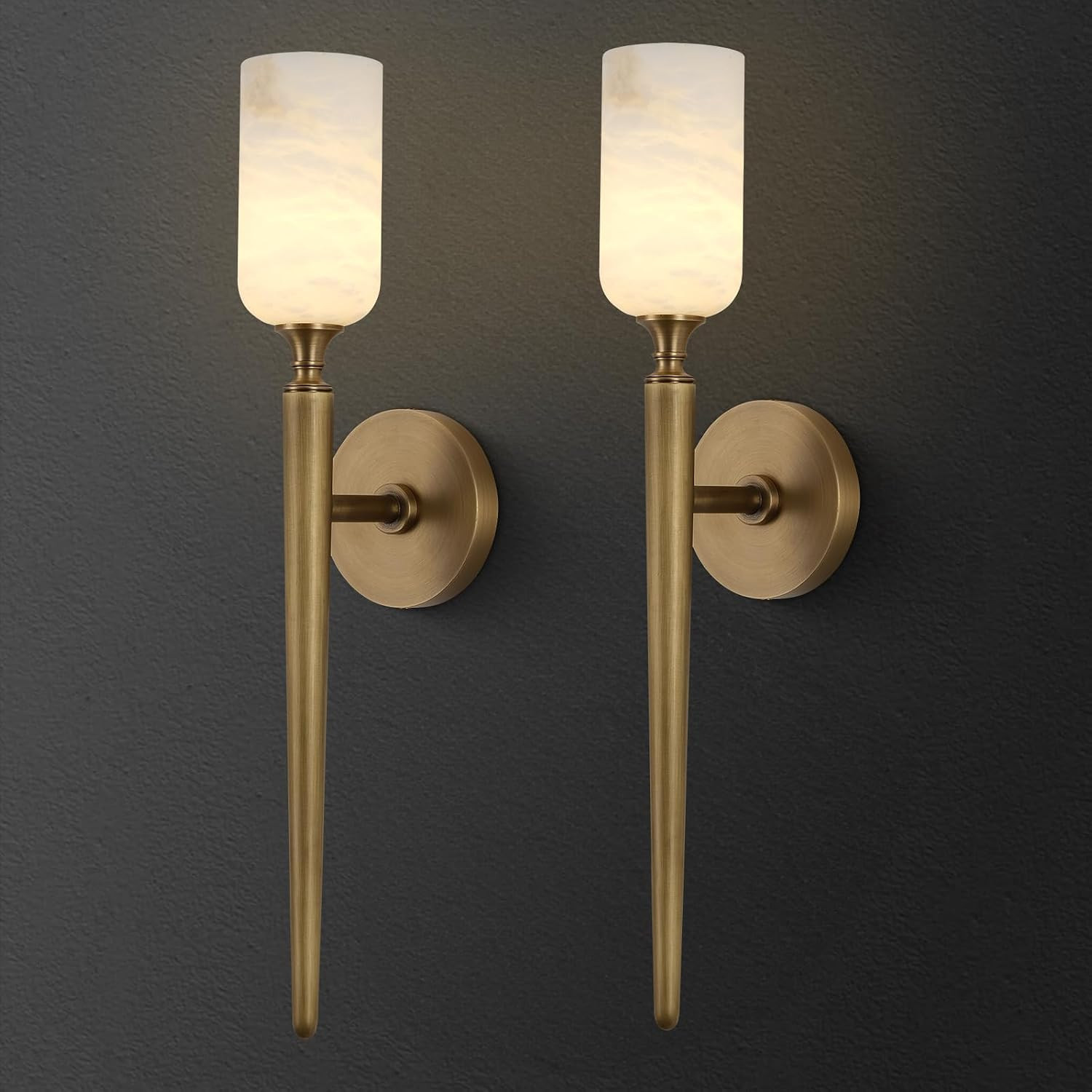 Alabaster Wall Sconces Set of Two, 22in Modern Spanish Natural Marble Bathroom Vanity Sconces, Brass Alabaster Sconce Wall Lighting, Gold Wall Light Fixtures Decor for Bedroom Living Room Staircases | Amazon (US)