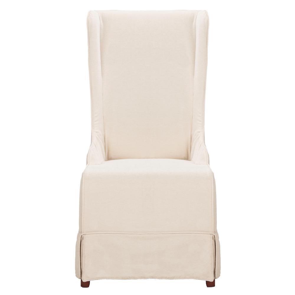Safavieh Bacall Natural Cream Cotton Blend Dining Chair, Natural Cream/Cherry Mahogany | The Home Depot