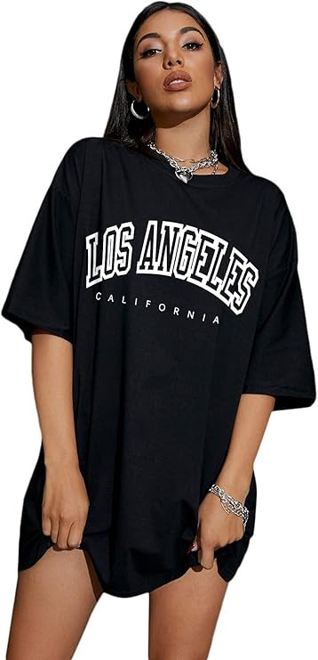 SOLY HUX Women's Letter Print Half Sleeve Tee Casual Summer Oversized T Shirt Top | Amazon (US)