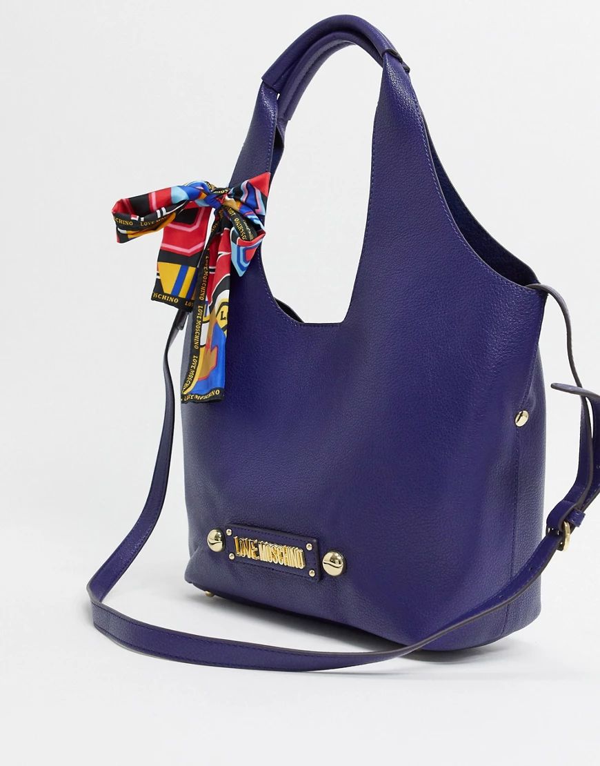 Love Moschino tote bag with scarf tie in navy-Blue | ASOS (Global)