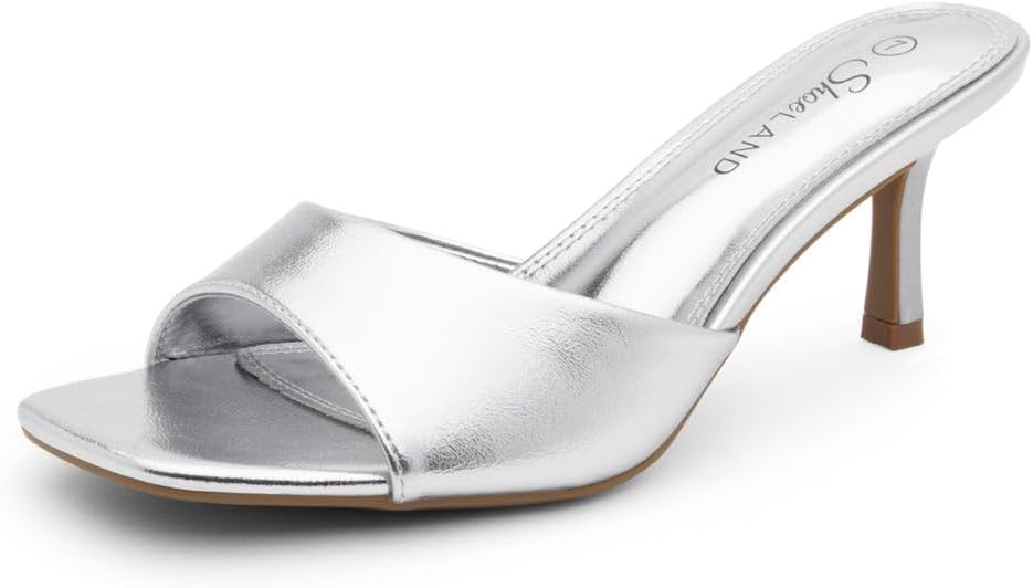 Shoe Land Women's Low Heels Stiletto Heeled Slides, Open Toe One Band Slip-On Heeled Mules – Dr... | Amazon (US)
