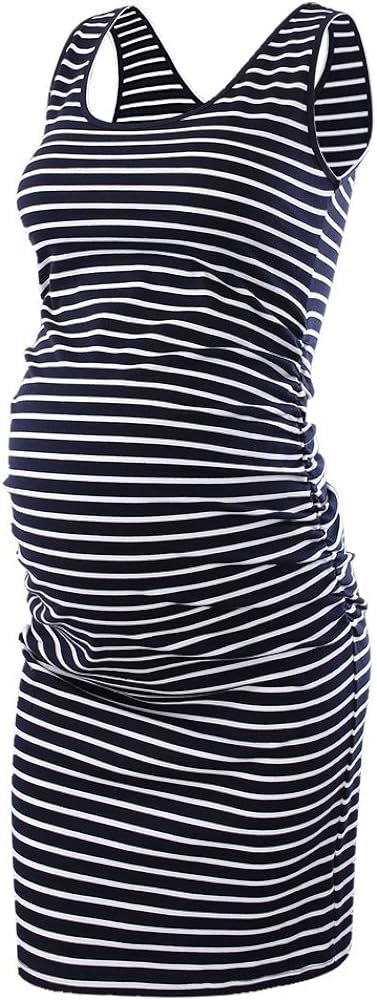 Liu & Qu Women's Maternity Sleeveless Tank Dresses Side Ruching Bodycon Dress for Daily Wearing or B | Amazon (US)