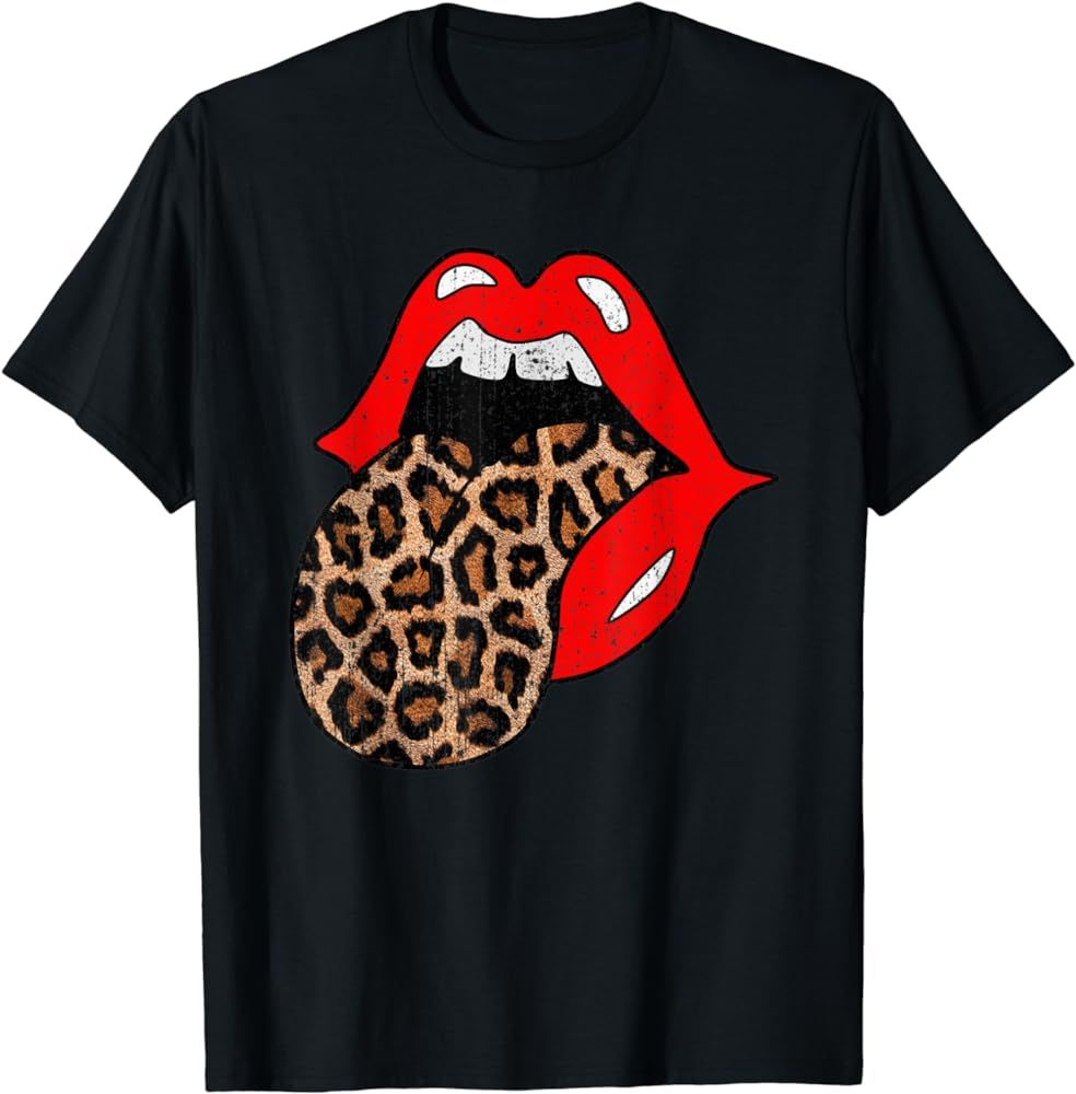 Red Lips Leopard Tongue Shirt Vintage Trendy Animal Print T-Shirt | Amazon (US)