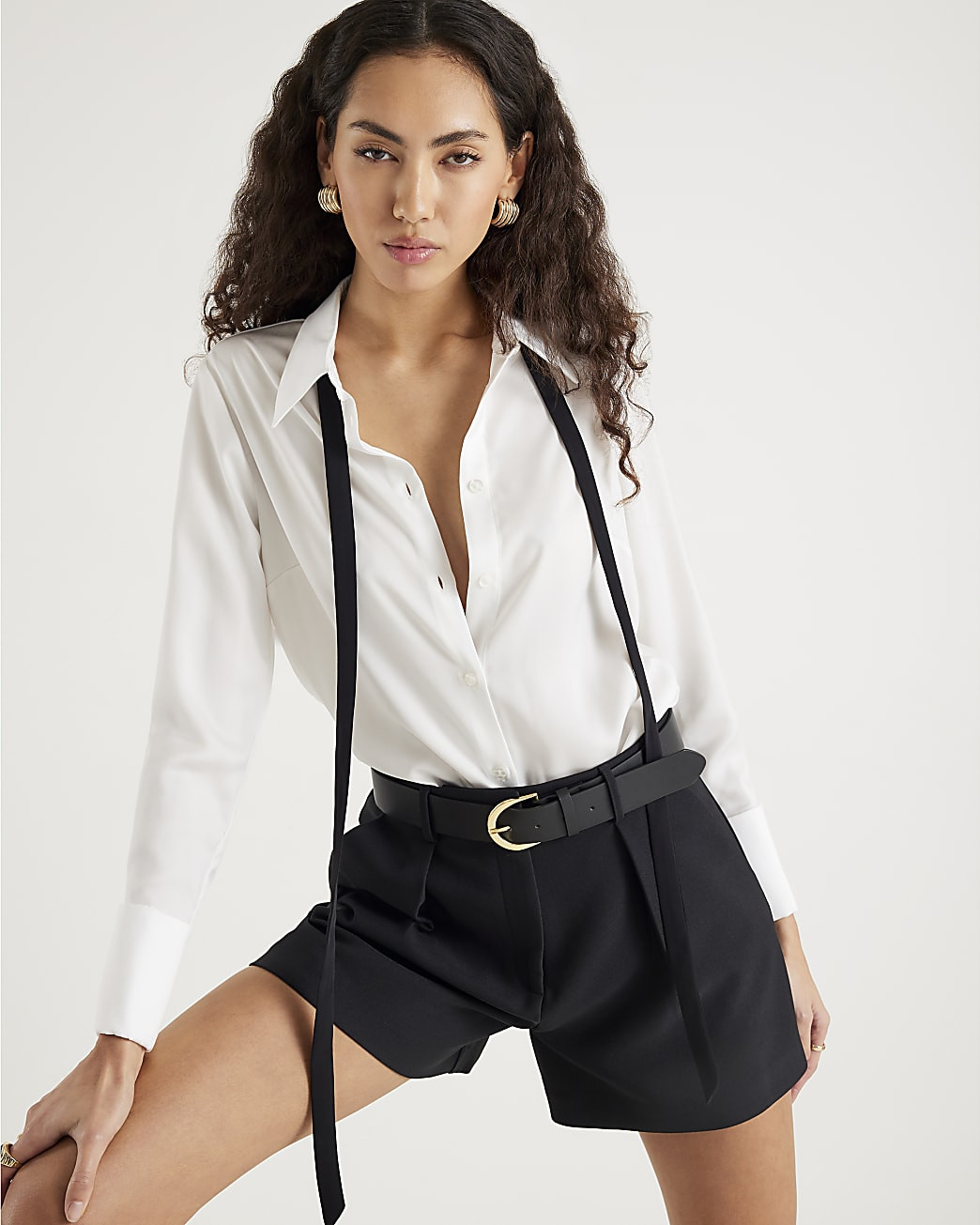 Black Structured Belted Shorts | River Island UK & IE