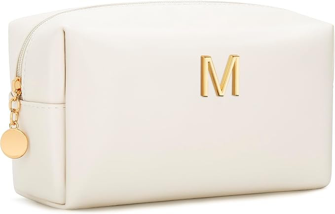 Gifts for Women Bridesmaid Gifts Personalized Initial Makeup Bag PU Leather Cosmetic Waterproof T... | Amazon (US)