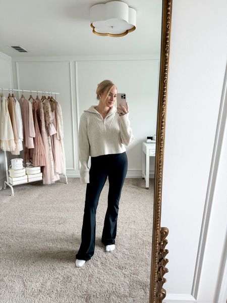 Cute and casual look for a cool spring day. I’ve paired this half zip sweater from Revolve with these flare leggings from Abercrombie.

#LTKfitness #LTKstyletip #LTKSeasonal