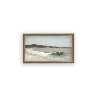 Petal Lane 12"x7" Beach Landscape Wall Art: Vintage Style, Framed Canvas, Gold Polystyrene Frame,... | Target