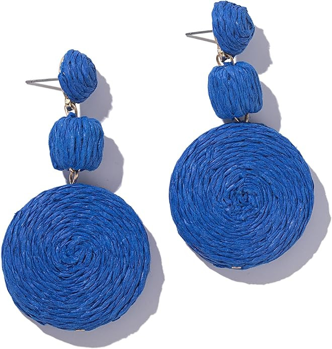 Statement Raffia Boho Round Dangle Ball Earrings - Cute Handmade Summer Bohemian Dangling Jewelry... | Amazon (US)