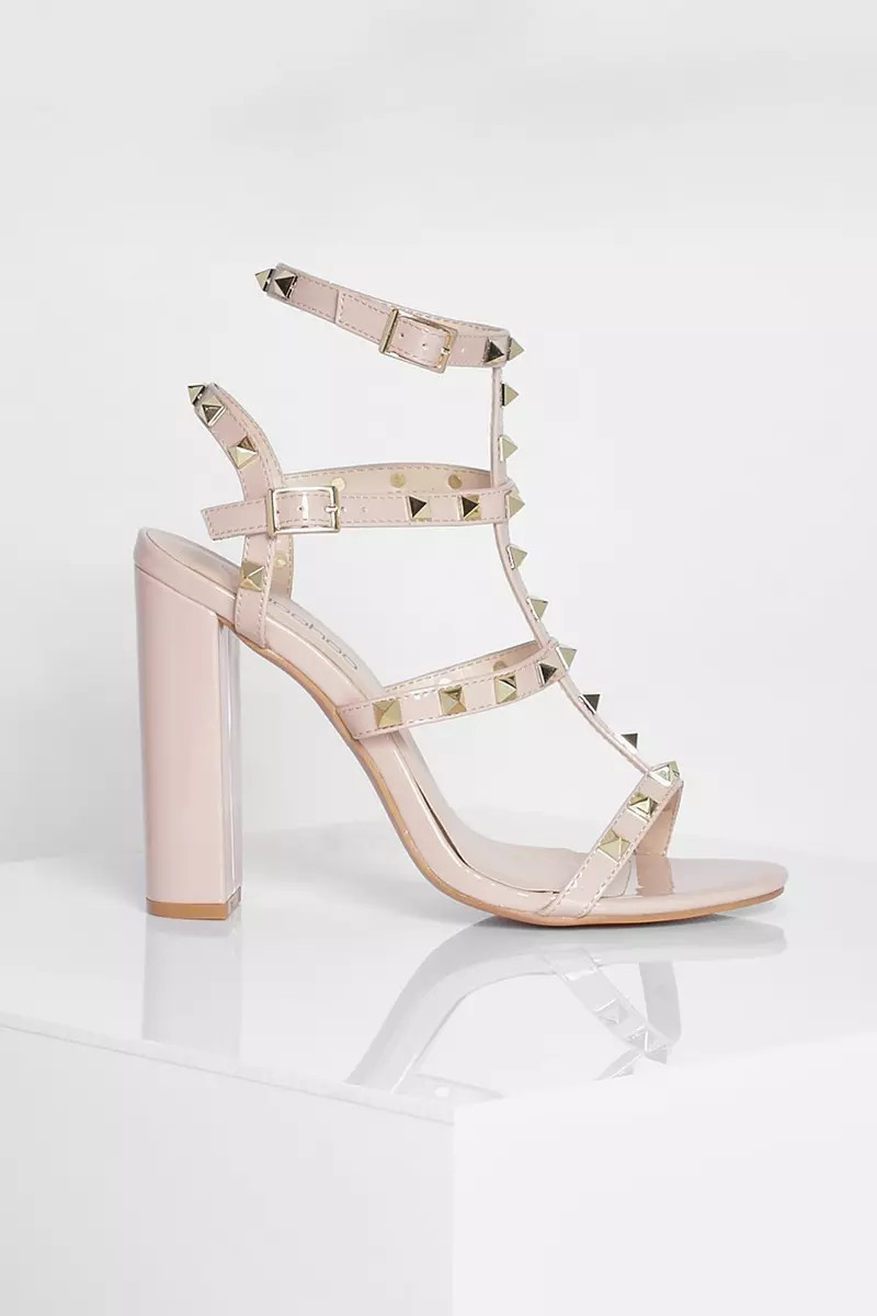 Patent Studded Block Heel Sandal | Debenhams UK