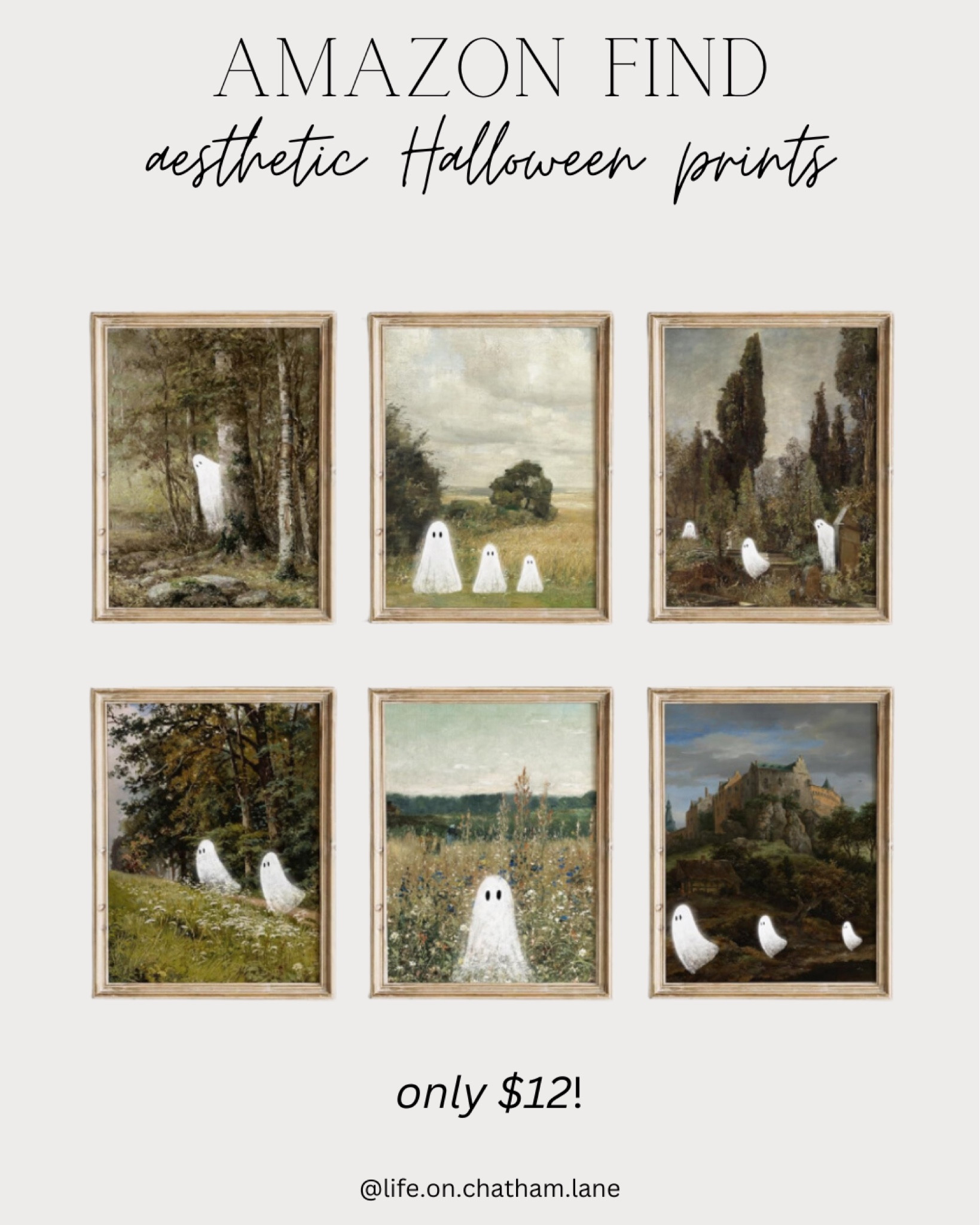 How cute are these little ghostie prints from Amazon?  Only $12 for 6!  Would look cute propped on a console table or bookshelf too. Comes unframed- linked a pretty option! 

Halloween decor, Amazon home, wall art 

#LTKHome #LTKSeasonal #LTKFindsUnder50