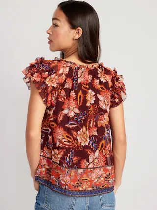 Ruffle-Trim Smocked Floral Top for Women | Old Navy (US)