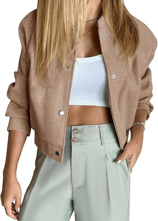 Tankaneo Womens Cropped Varsity Bomber Jacket Casual Winter Outerwear | Amazon (US)