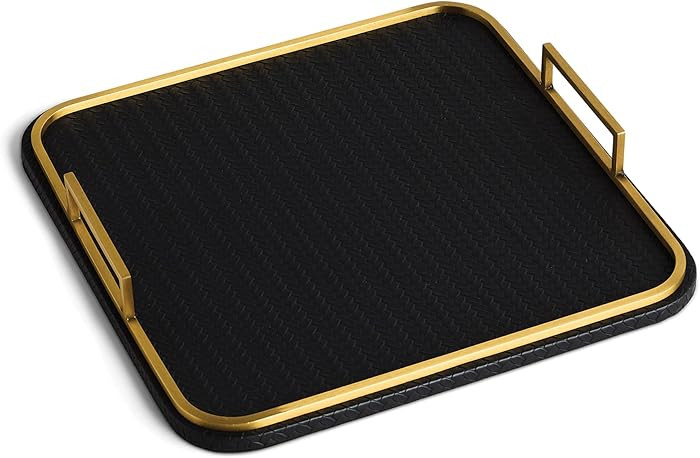 Preston Lane Mayfair Decorative Tray – Vegan Leather with Woven Texture, Brushed Brass Handles ... | Amazon (US)