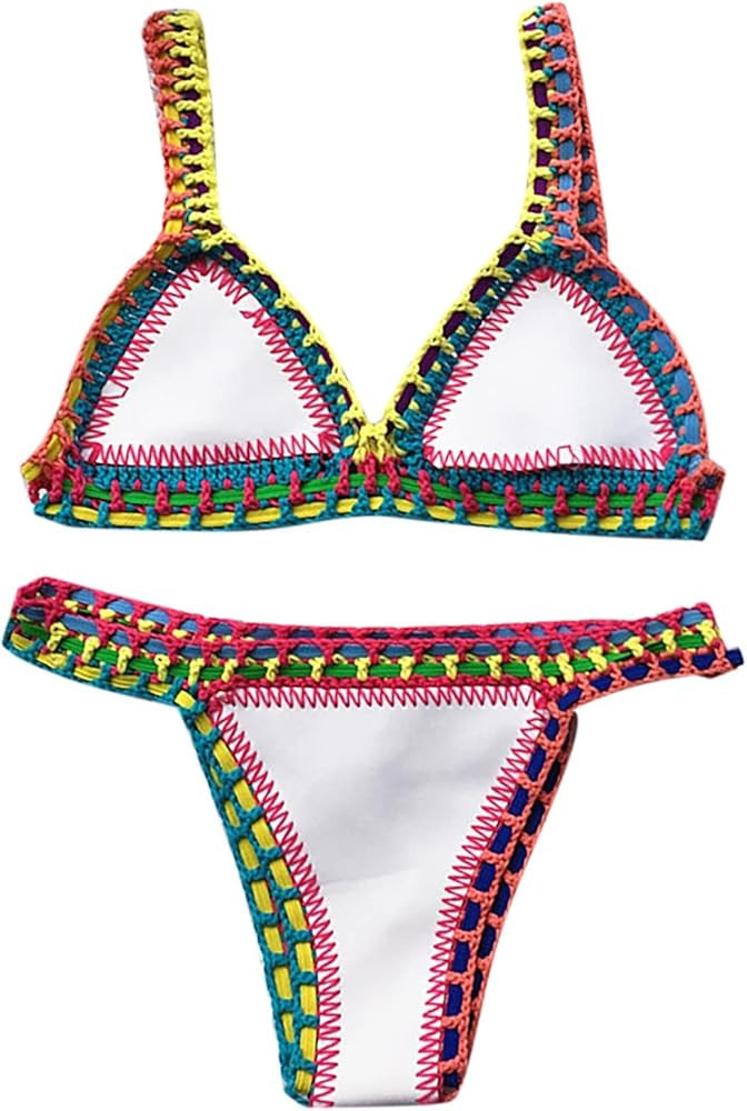 High Waisted Bikini Bottoms Women'S Bikini Sets Women's Knitted Seashell Triangle Bralette Croche... | Amazon (UK)