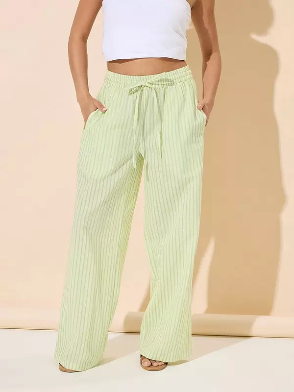 PixieGirl Petite Stripe Wide Leg Trouser - Green | Very (UK)
