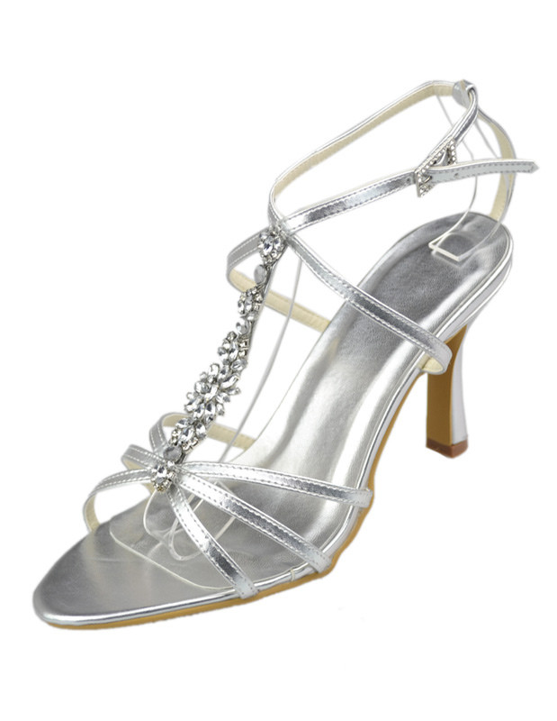 Silver PU Leather Rhinestone Wedding Sandals | Milanoo