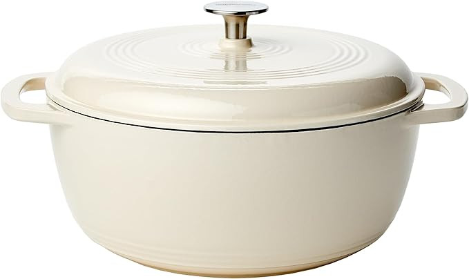 Amazon Basics Enameled Cast Iron Covered Round Dutch Oven, 6-Quart, White | Amazon (US)