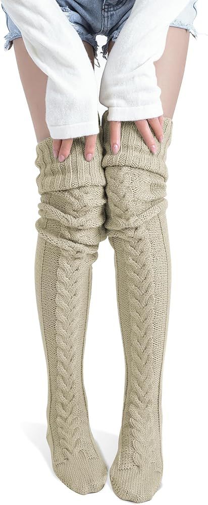 Pcavin Women's Thigh High Socks Over the Knee Cable Knit Boot Socks, Long Warm Fashion Leg Warmer... | Amazon (US)