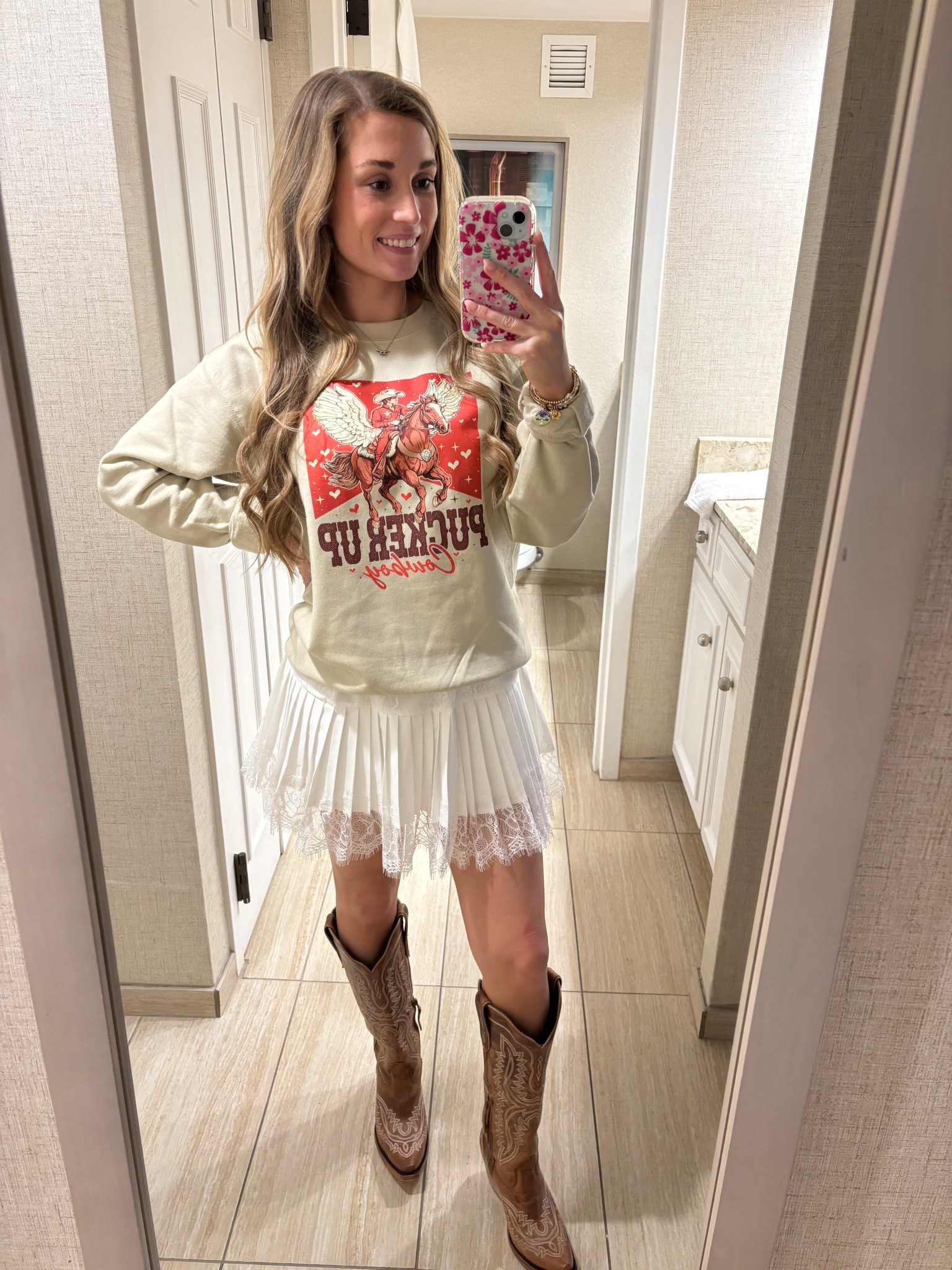 Valentines Pucker Up sweatshirt with lace skirt 